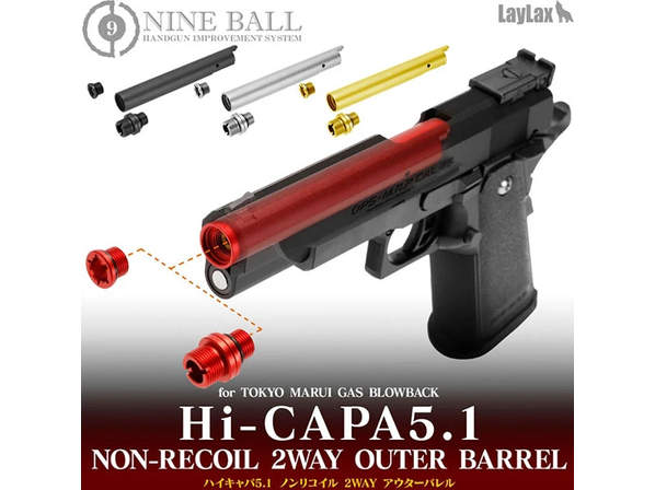 Nine Ball "2 Way" Non-Recoiling Outer Barrel for Tokyo Marui Hi-Capa 5.1 (Black) - Logic Airsoft